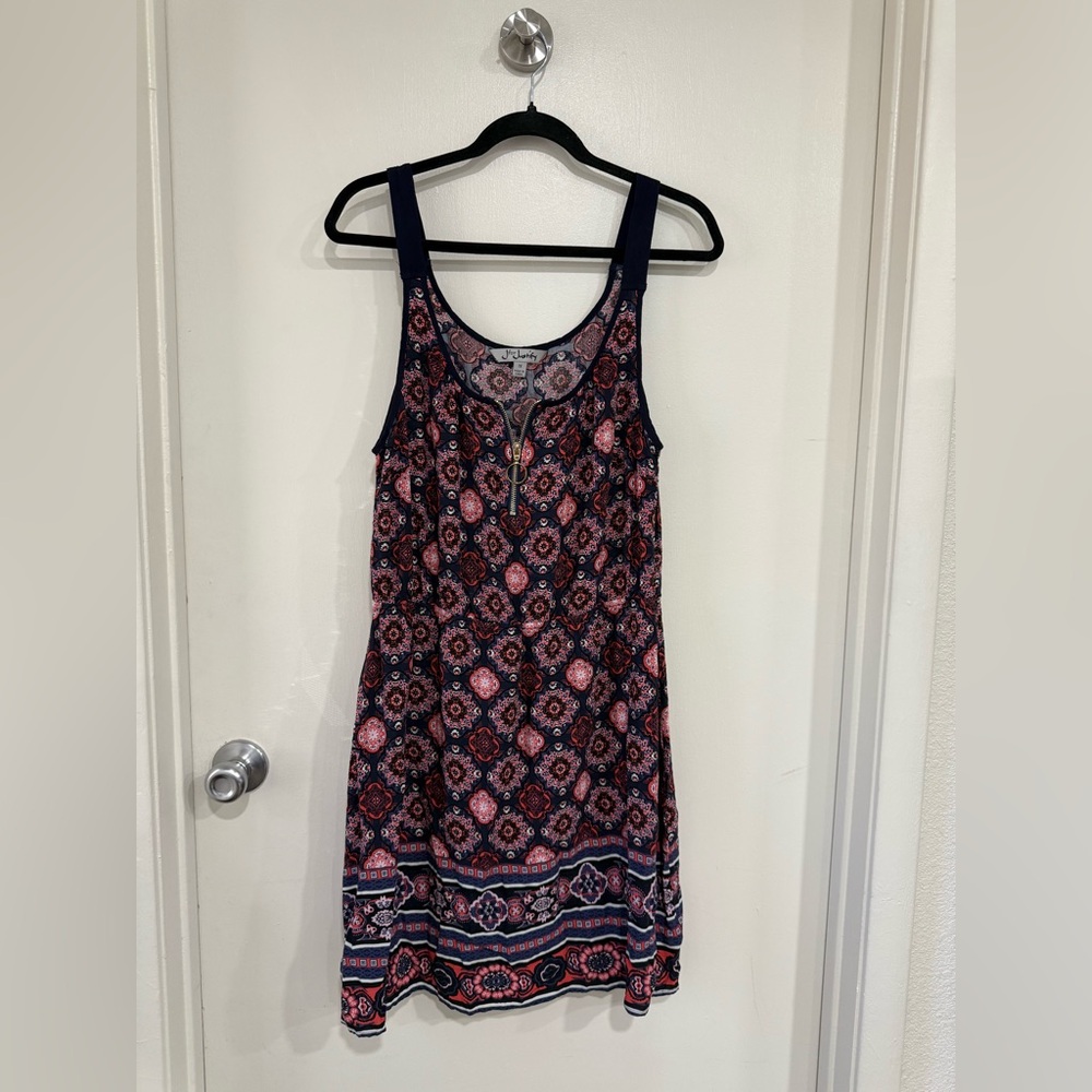 J for Justify Women's Boho Knee Length Size1X Dress Front Zipper Closure Floral